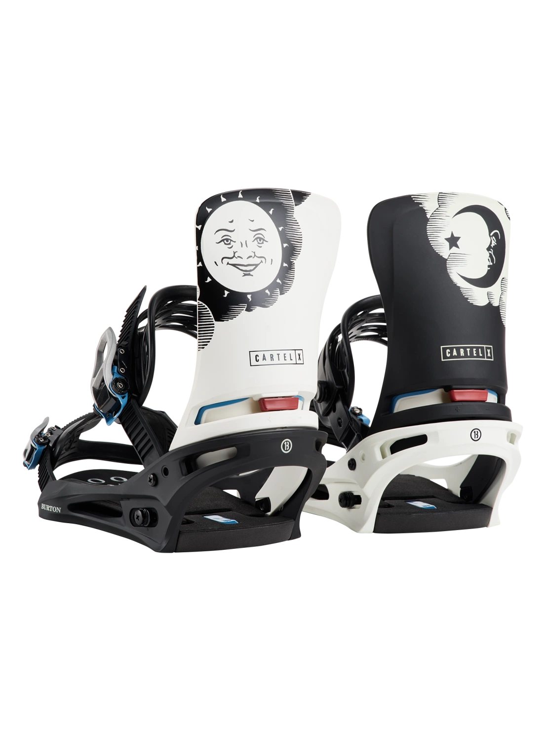 Burton 50th 94 Cartel X snowboard bindings for men, twin design, hardgoods, snowboarding gear, adjustable straps, and high-performance features