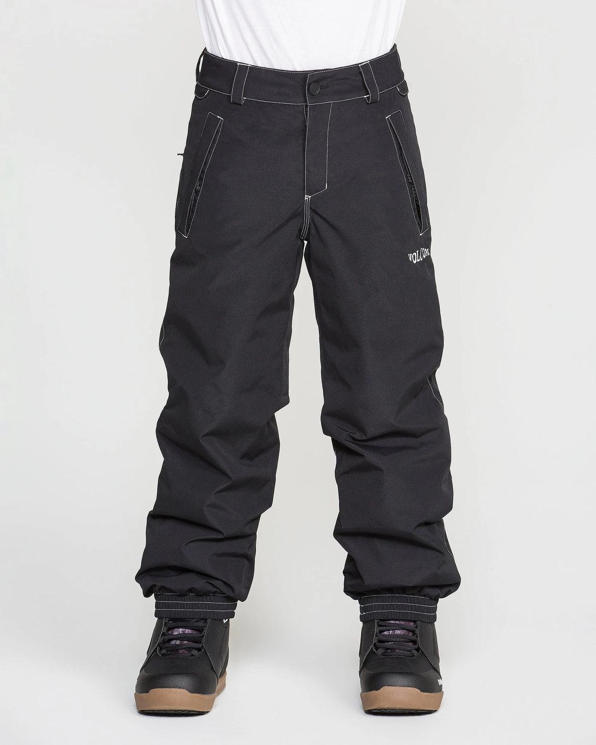 Volcom Kids' Chaos insulated snow pants in black, front view