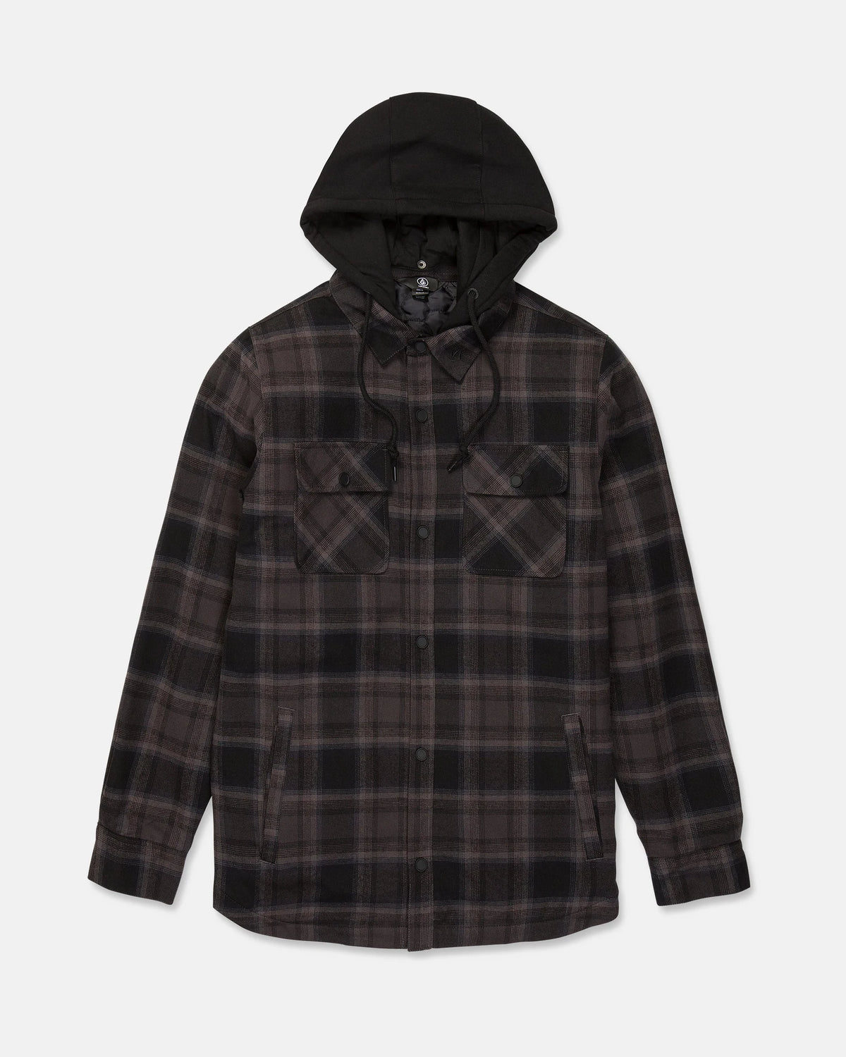 Volcom men's Enson insulated riding flannel jacket in black, front view