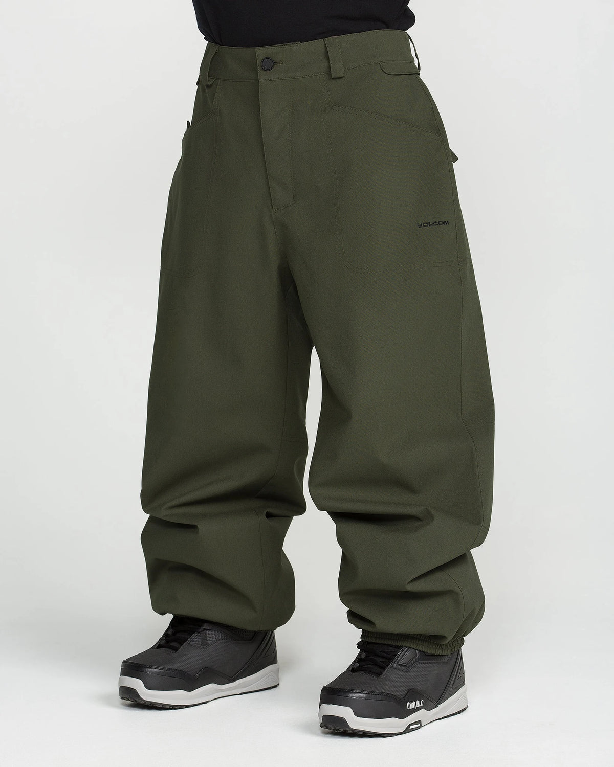 Volcom Men's Lapper snow pants in dark green, front view