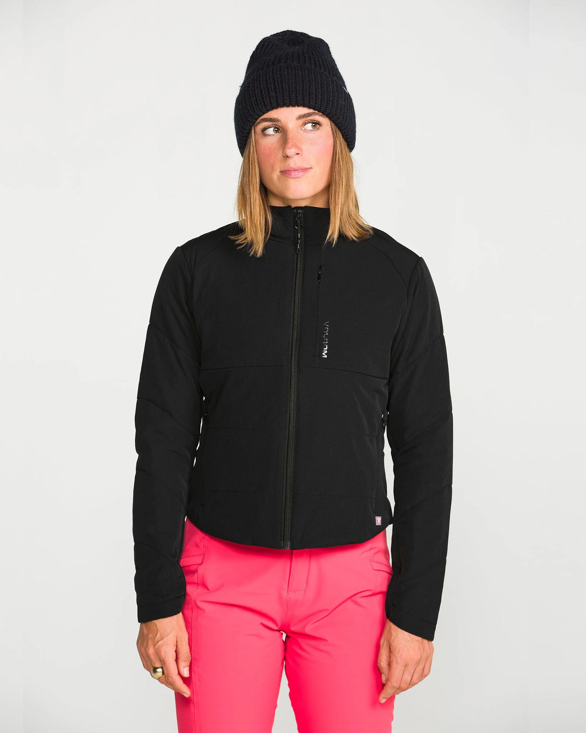 Volcom women's Evergreen full-zip insulated snow jacket in black, front view