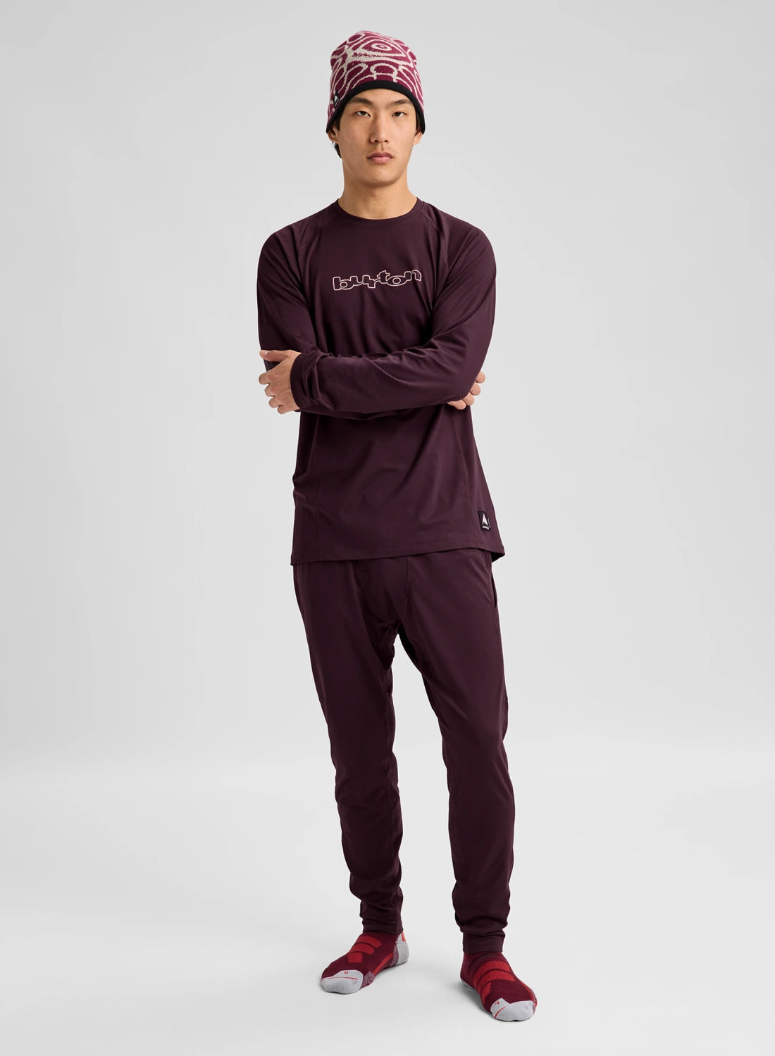 Men's Burton synthetic midweight base layer pants in Bear Hug Brown, designed for snow activities and cold weather layering.