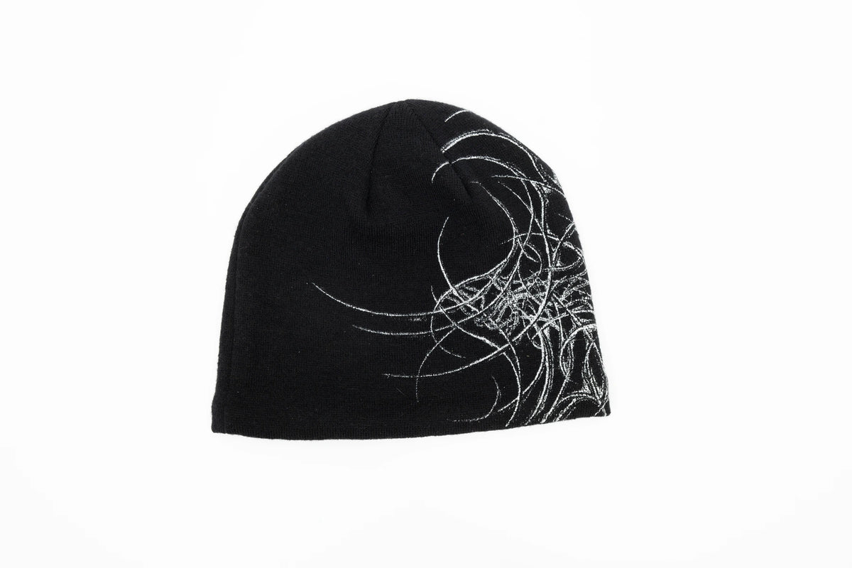 Black Public General Skully Beanie from Public Snowboards featuring a snug fit and soft knit material, perfect for cold weather.