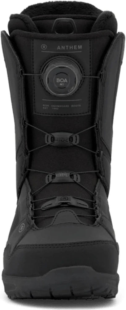 RIDE Anthem Black 2027 snowboard boots – front view with BOA dial