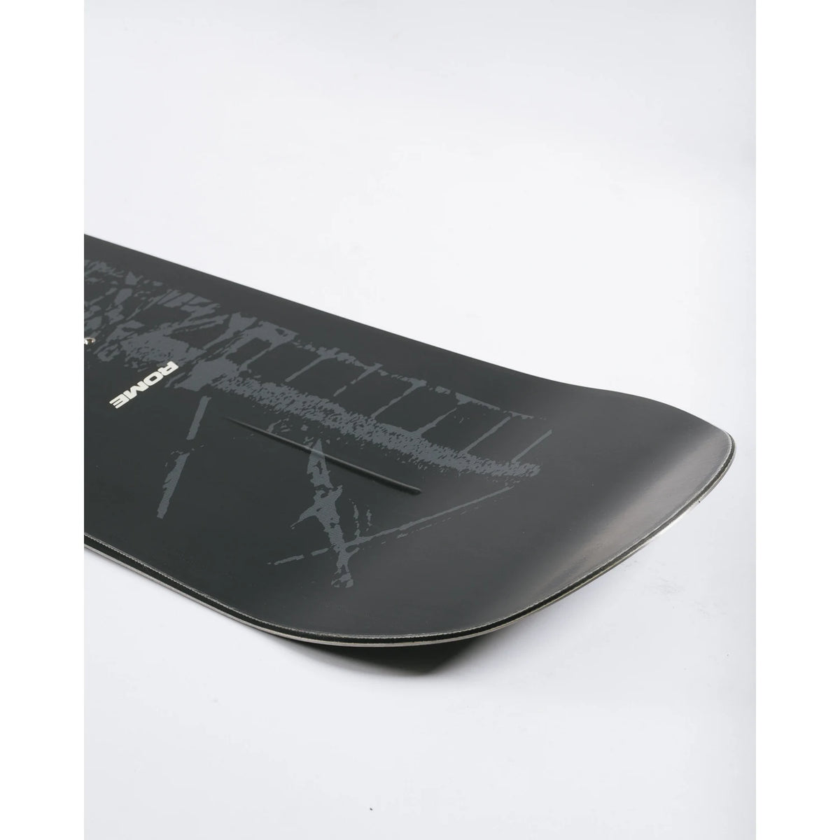 Rome Agent Pro snowboard for men, showing the tail detail with graphic design and construction features on a hardgoods snowboarding board.