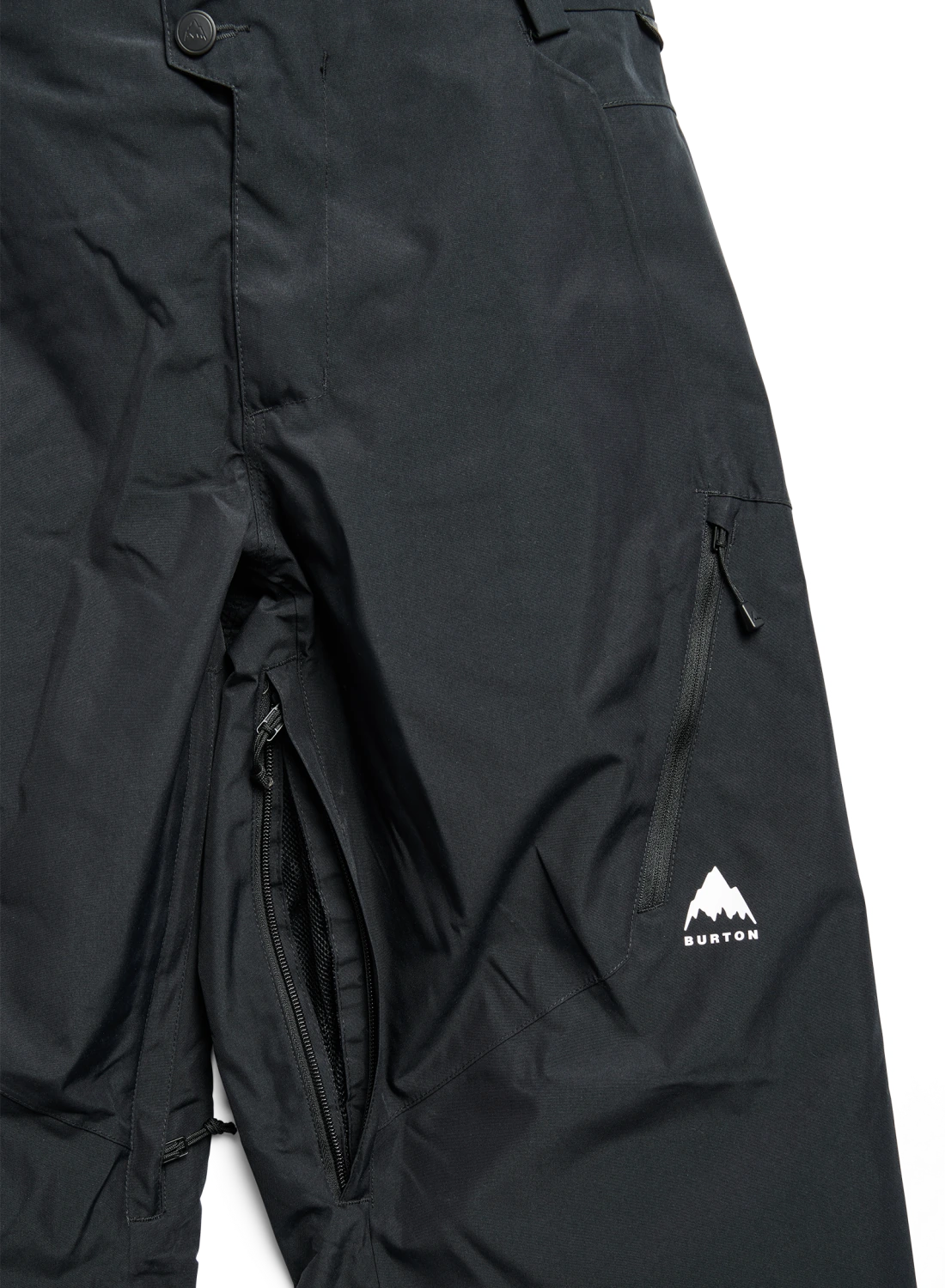Women's Burton Reserve 2L Relaxed Pants in True Black, showing the softshell snow pants with thigh ventilation detail.