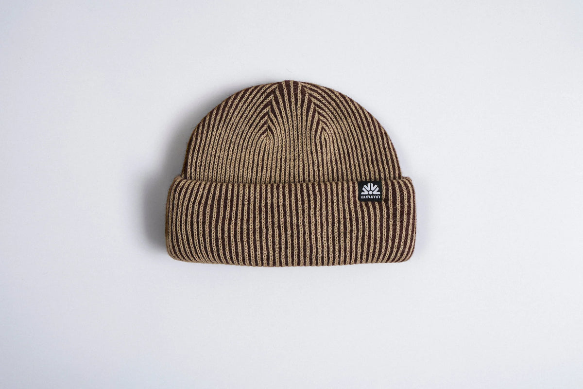 Autumn Headwear Oxblood Cord Double Roll Beanie, cozy knit accessory with a stylish double rolled cuff in rich oxblood color.