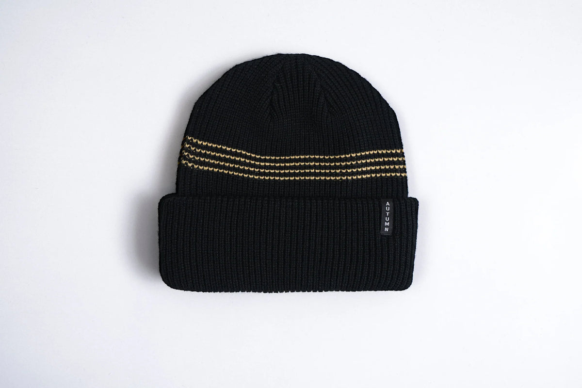 Black Autumn Mini Stripe Beanie by Autumn Headwear, cozy knit winter accessory with stylish stripe pattern.