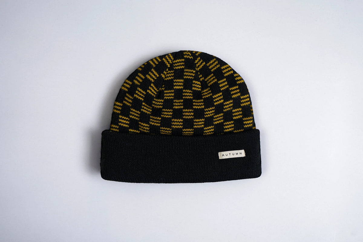Black Autumn Squared fleece-lined beanie by Autumn Headwear, cozy winter accessories with a squared pattern and soft fleece lining.