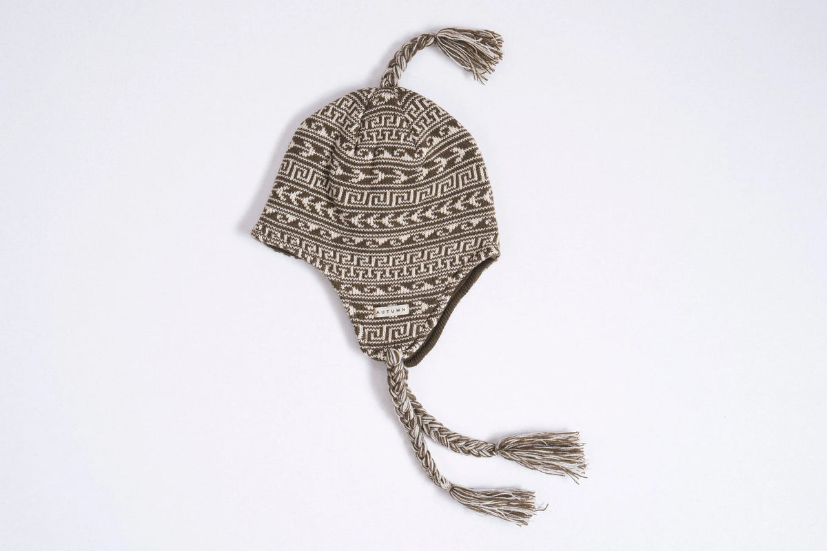 Autumn Swell Ear Flap Beanie by Autumn Headwear in shell color, warm knit hat with ear flaps for cold weather.