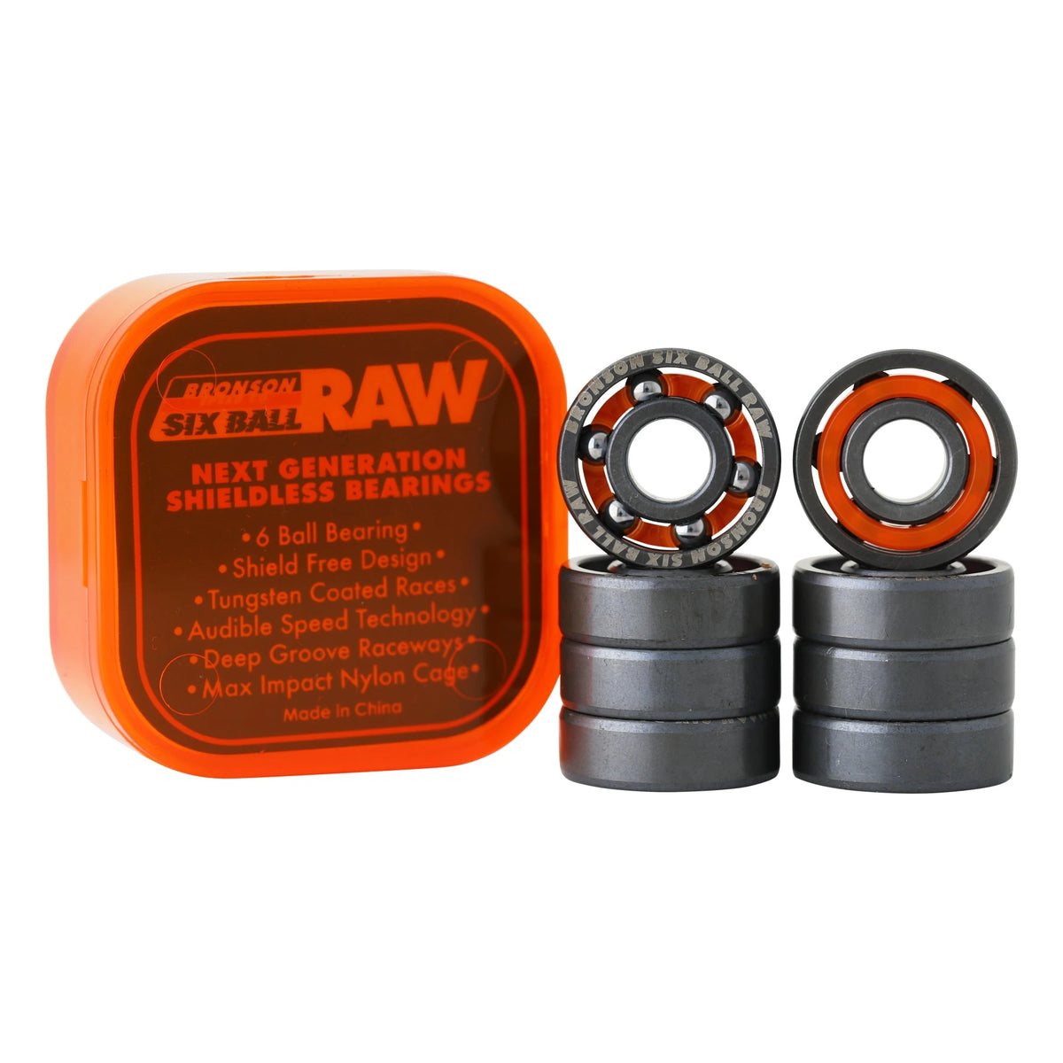 Bronson Speed Co. 6-Ball Raw Skateboard Bearings - view 1