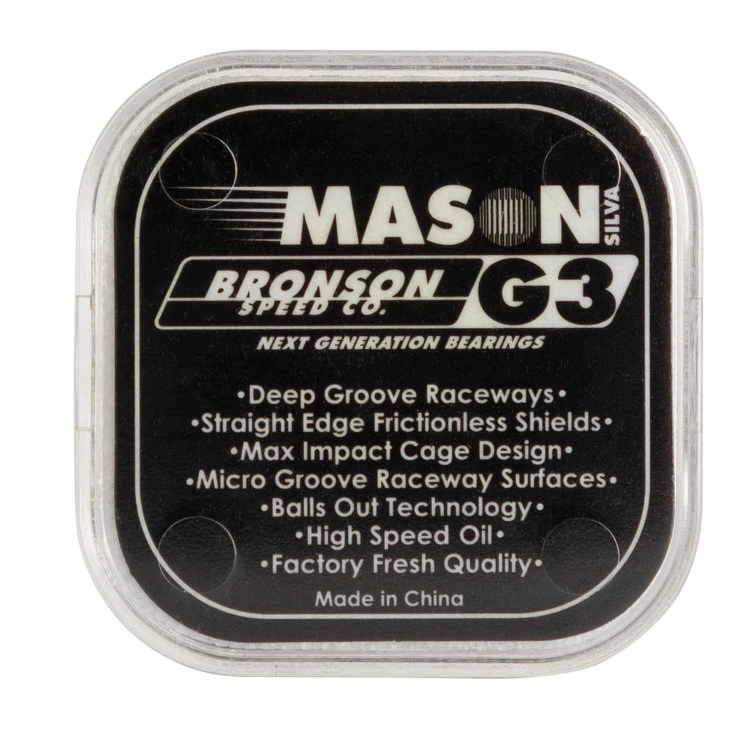 Bronson Speed Co. Mason Silva G3 skateboard bearings in branded packaging