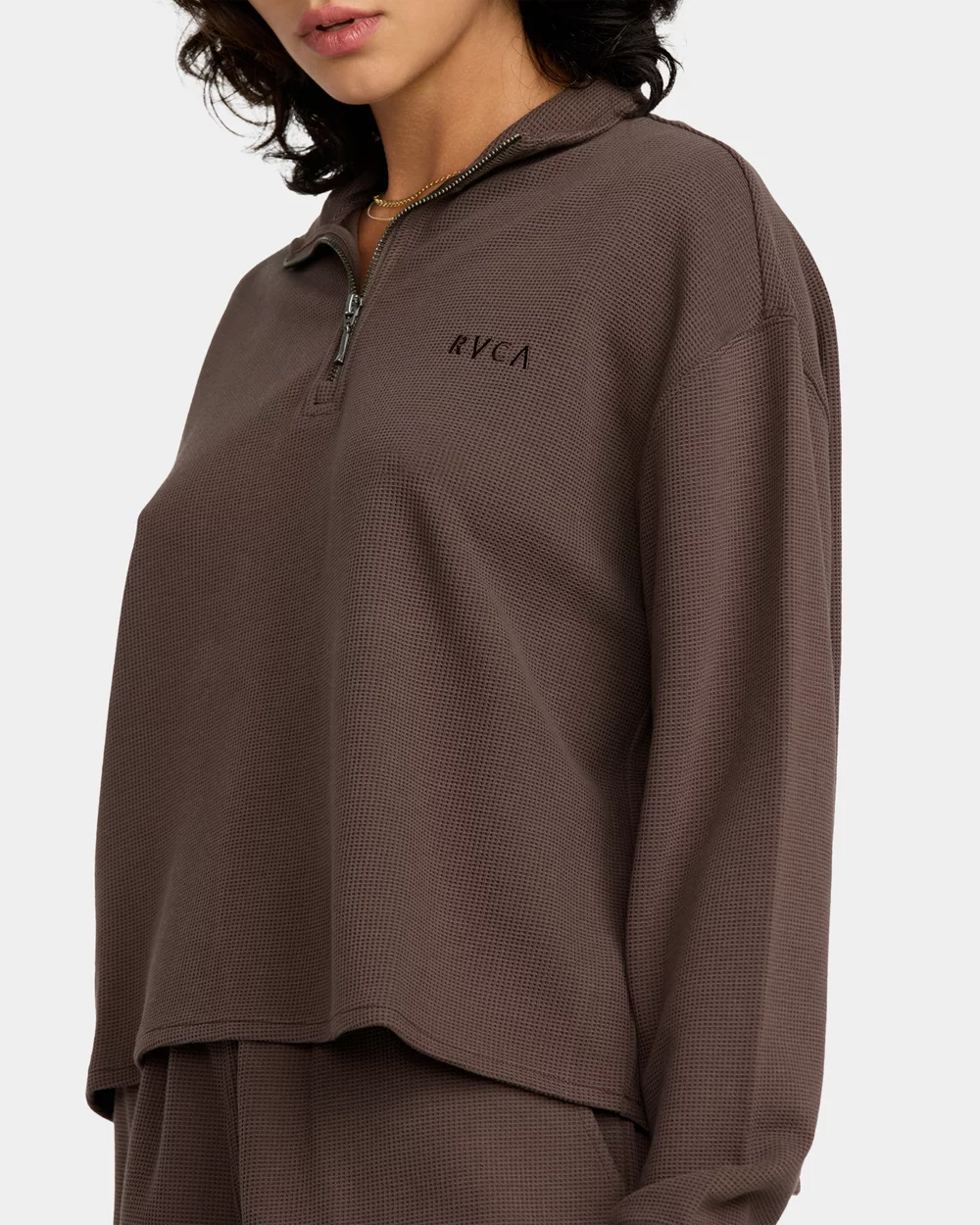 RVCA Womens Glory Waffle Long Sleeve Quarter Zip Shirt - People Skate and Snowboard