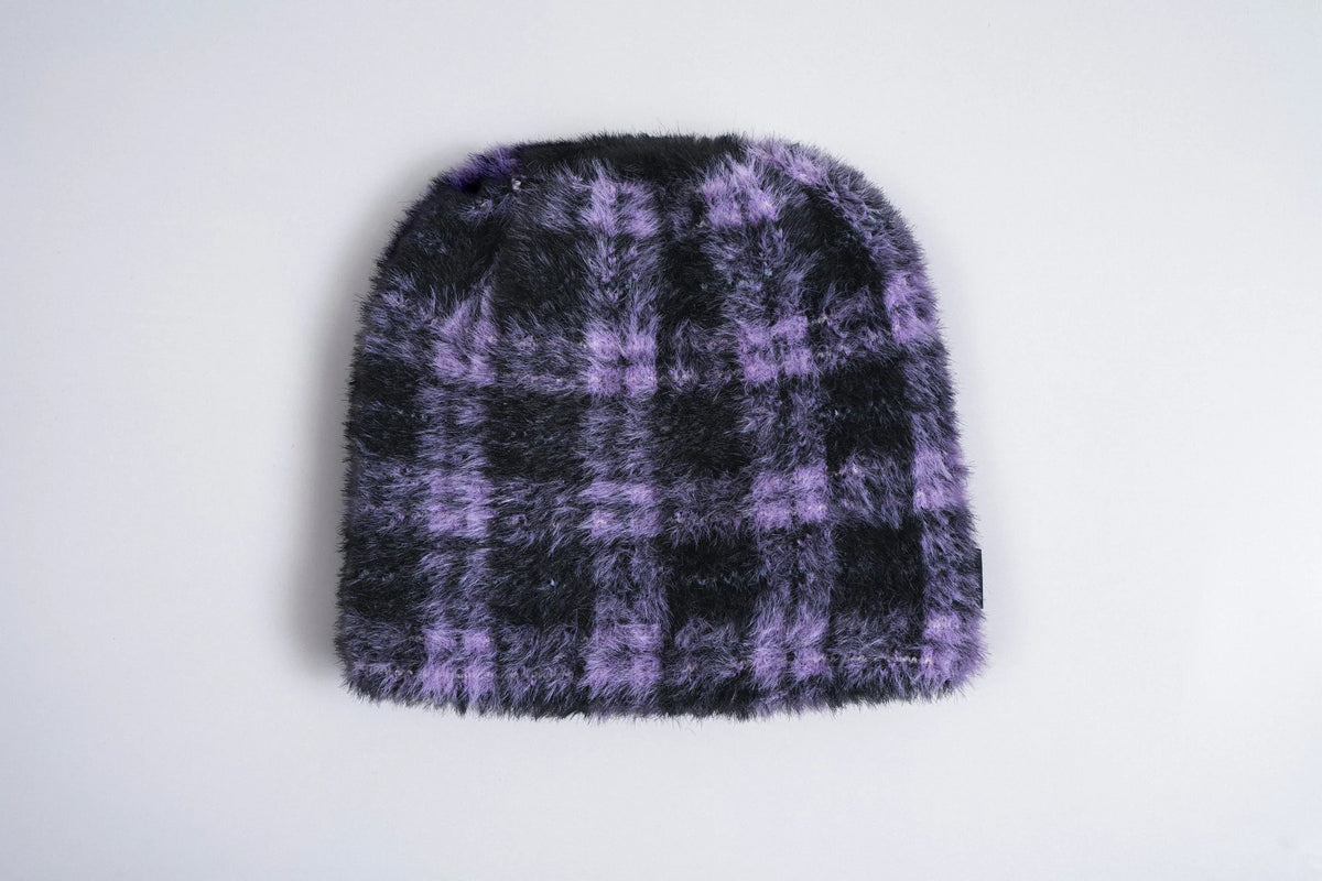 Purple Corduroy Dobunezumi Mohair Beanie from Corduroy Headwear, showcasing its soft, textured knit and snug fit for cozy style.