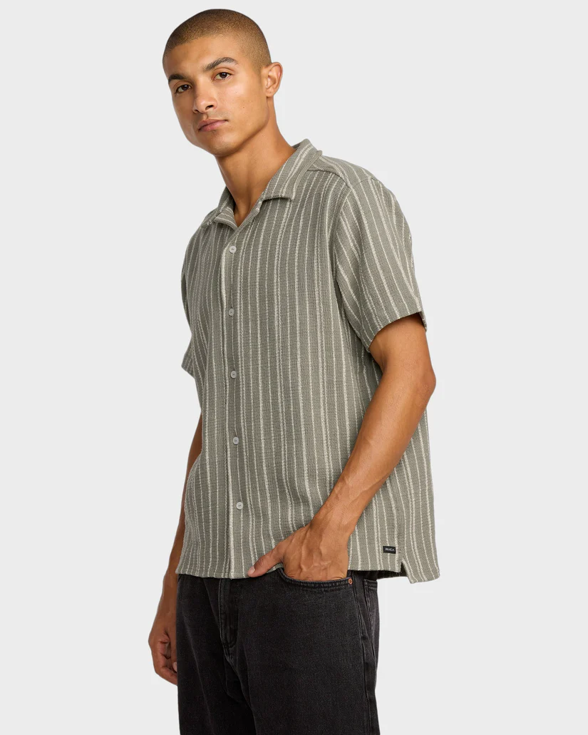 RVCA Vacancy Stripe Short Sleeve Button Up Shirt - People Skate and Snowboard