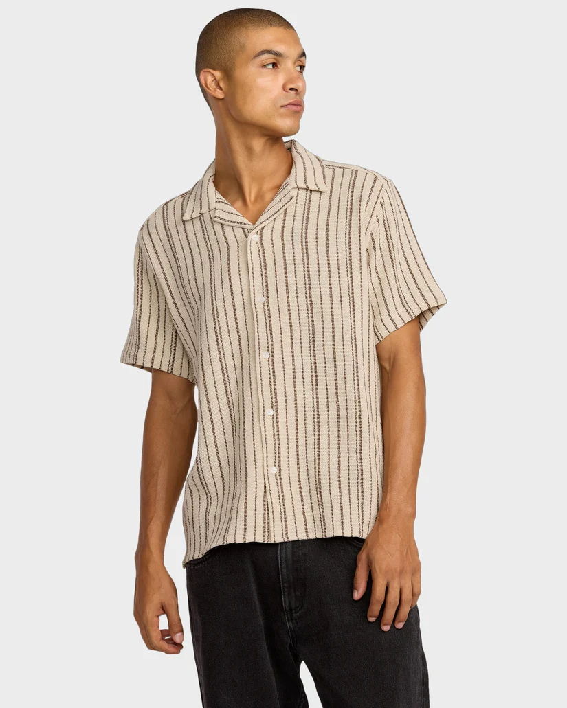 RVCA Vacancy Stripe Short Sleeve Button Up Shirt - People Skate and Snowboard
