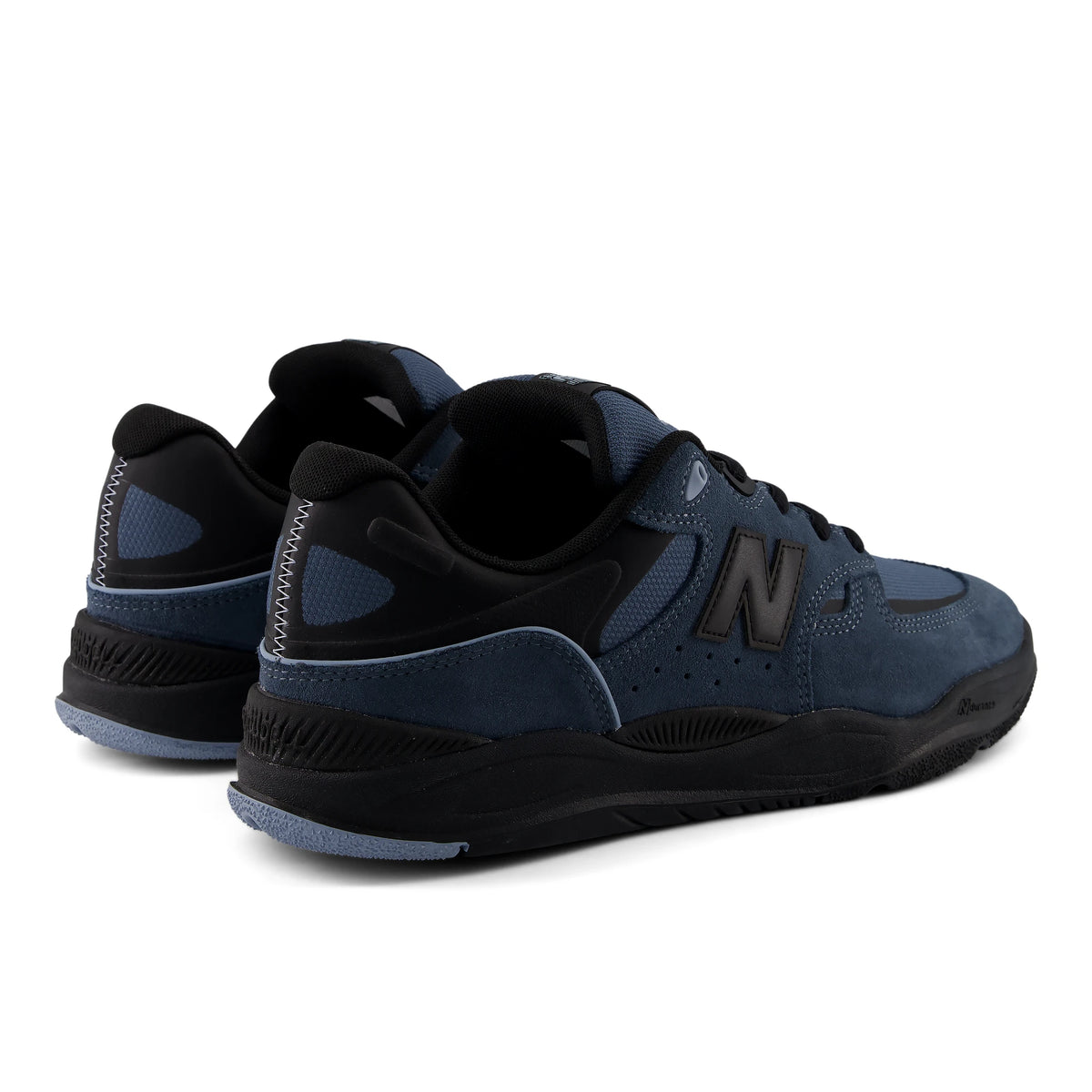 New Balance Numeric Tiago Lemos 1010 skate shoes in shadow blue and black, rear angle view
