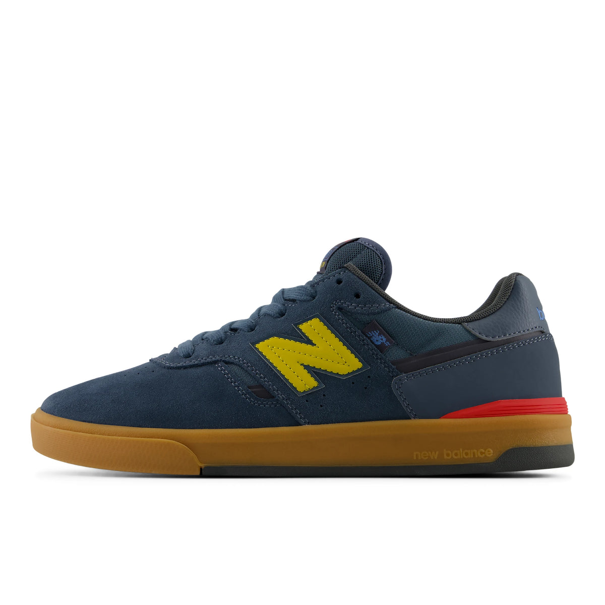 New Balance Numeric Jamie Foy 306C cupsole skate shoes in shadow blue and yellow, lateral side view