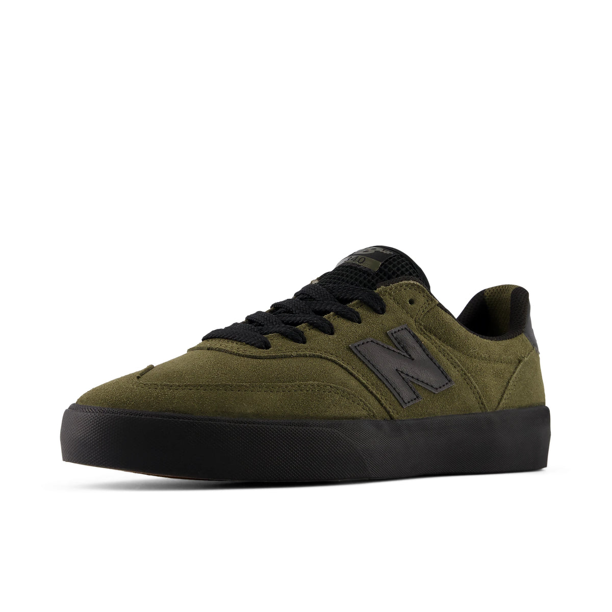 New Balance Numeric 340 men's skate shoe in olive and black, shown from an angled side view