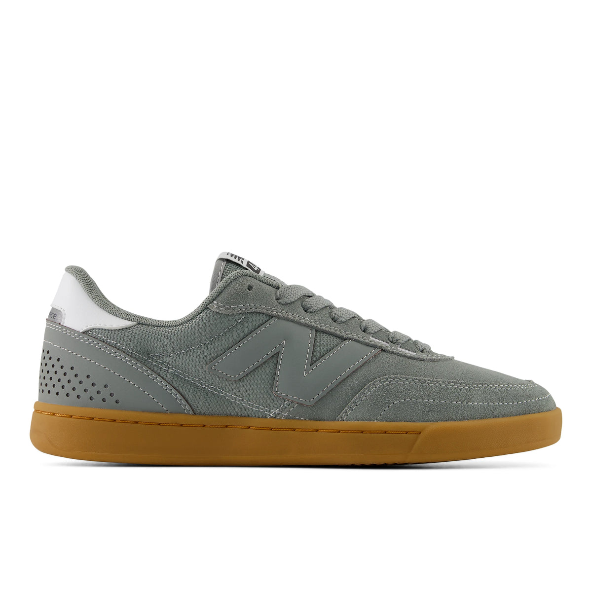 New Balance Numeric 440 V2 skate shoes in grey with gum sole, medial side view