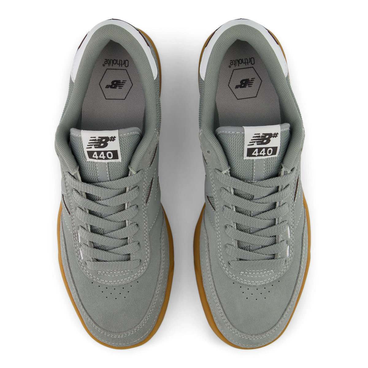 New Balance Numeric 440 V2 skate shoes in grey with gum sole, top view