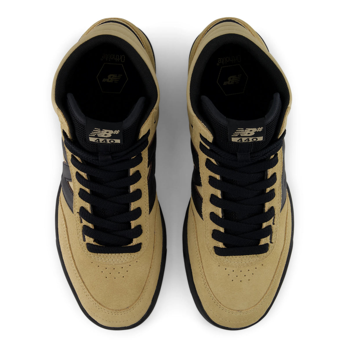 New Balance Numeric 440 High V2 skate shoes in sand and black, top view