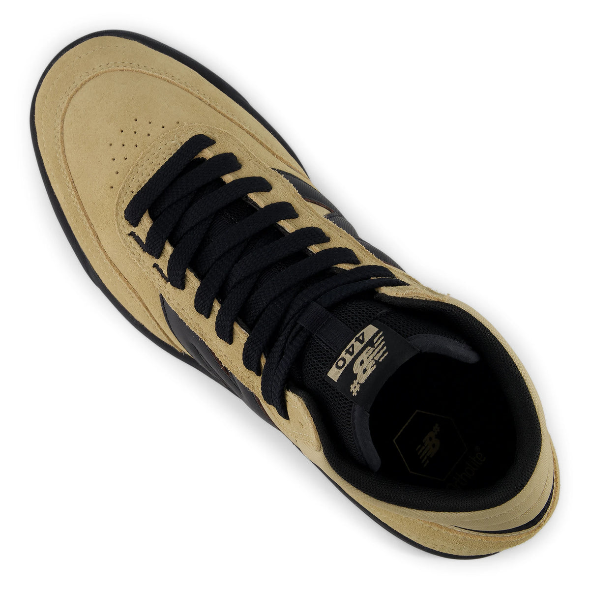 New Balance Numeric 440 High V2 skate shoes in sand and black, upper detail view