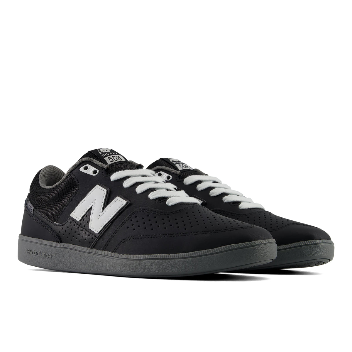 New Balance Numeric Brandon Westgate 508 skate shoes in black and white, pair shown at an angle