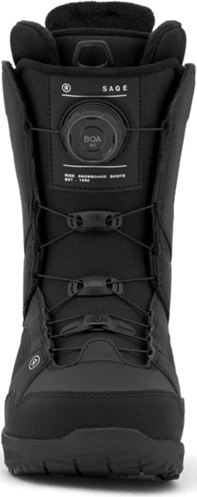 RIDE Sage Black 2027 snowboard boots – front view with BOA dial