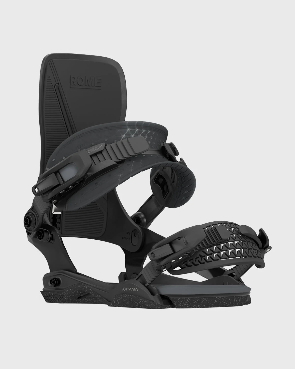 Rome Katana AW black snowboard bindings, side view