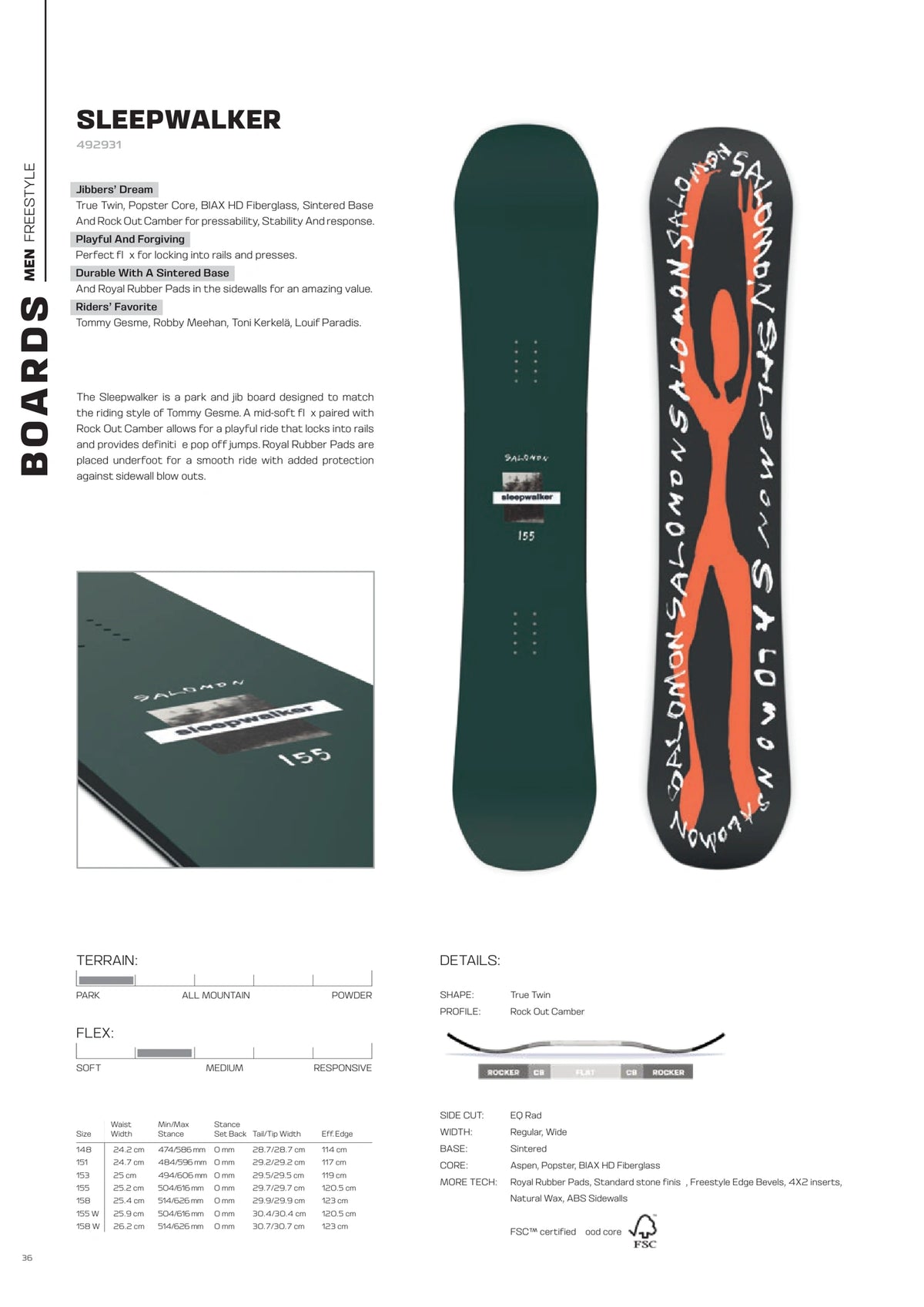 Salomon sleepwalker 2027 construction, camber, flex and board dimensions