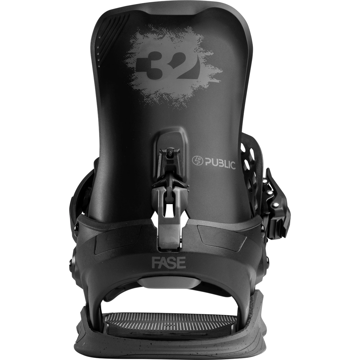 ThirtyTwo Basin FASE x Public snowboard bindings in black and gray, men's hardgoods gear