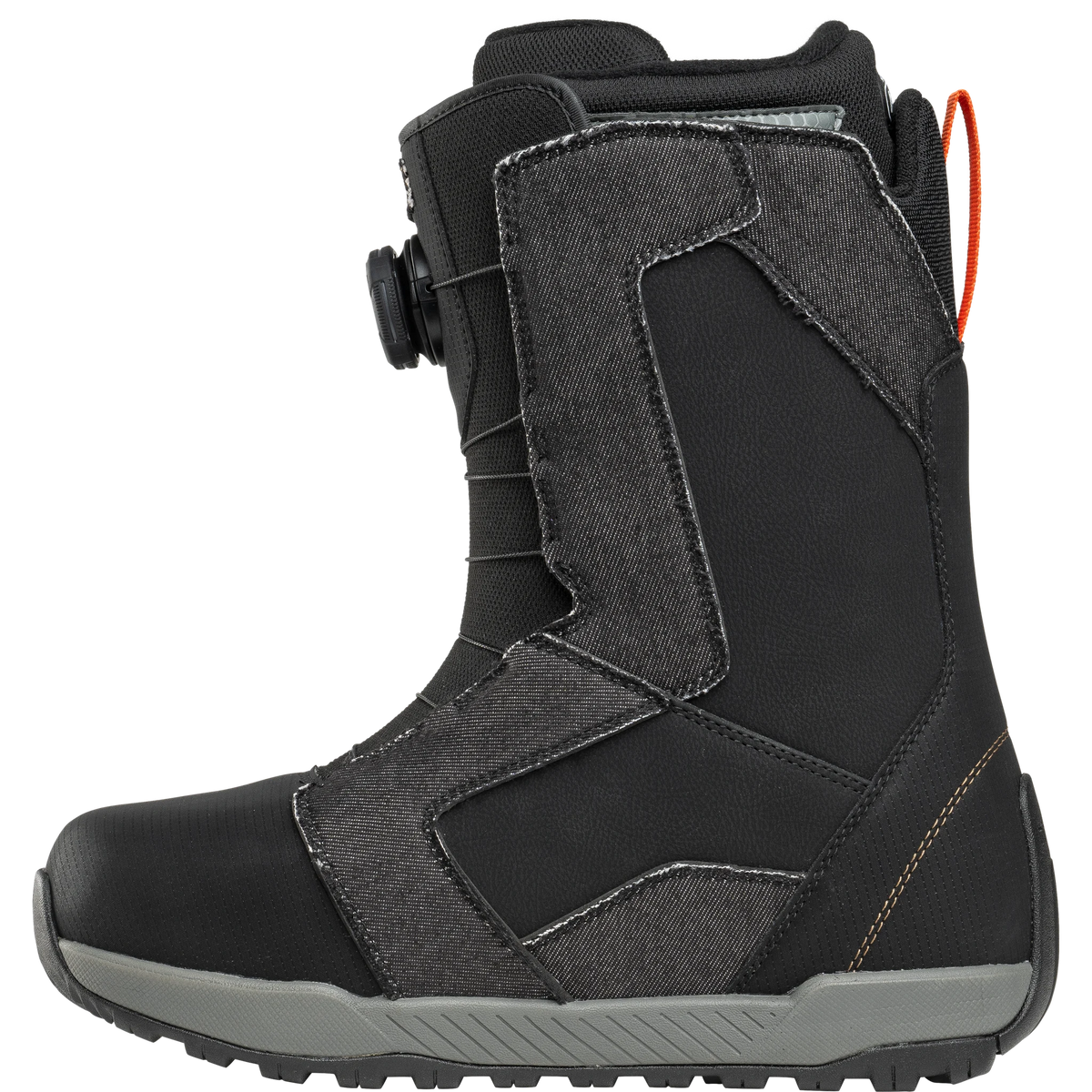 ThirtyTwo STW Double BOA x Public snowboard boots in black denim with dual BOA lacing system