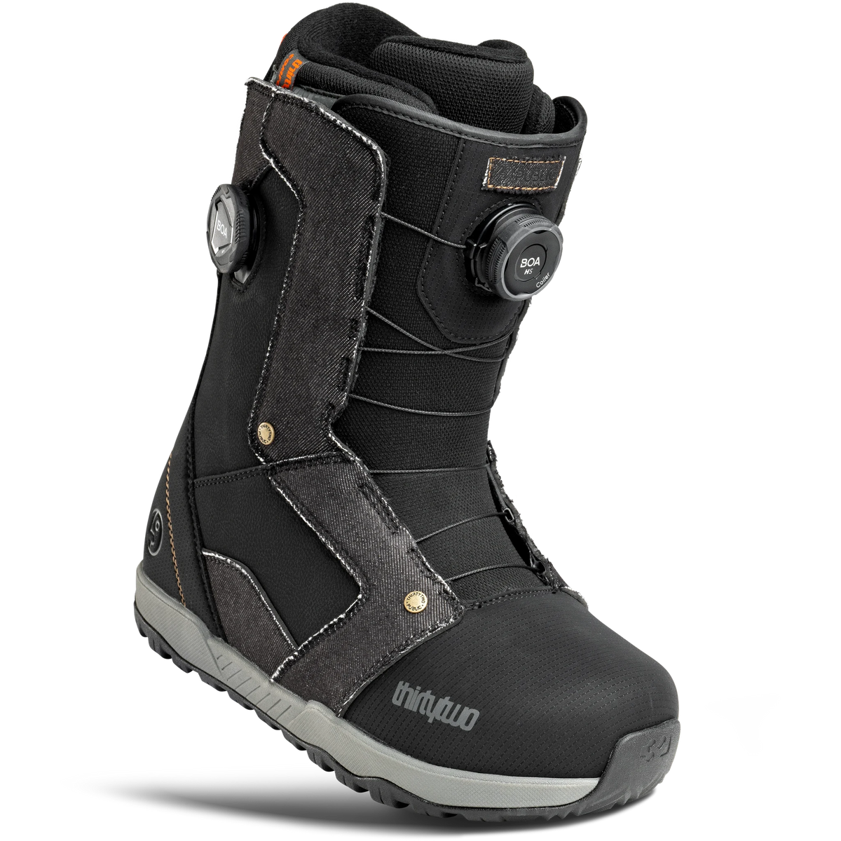 ThirtyTwo STW Double BOA x Public snowboard boots in black denim, side view