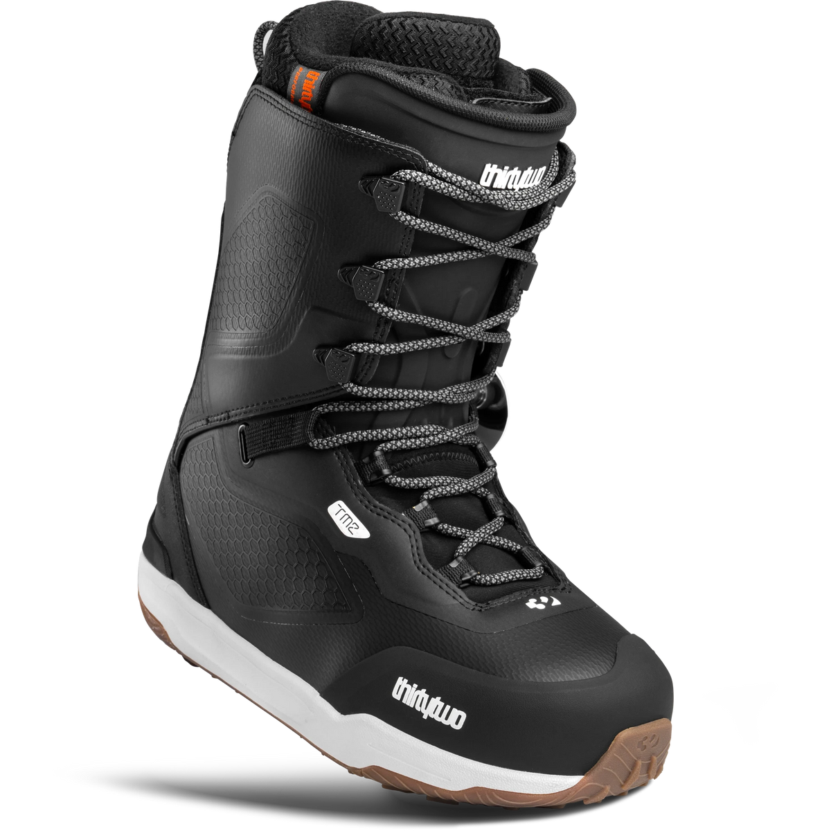 ThirtyTwo TM-2 snowboard boots in black for men, side view sneaker-style snow boots