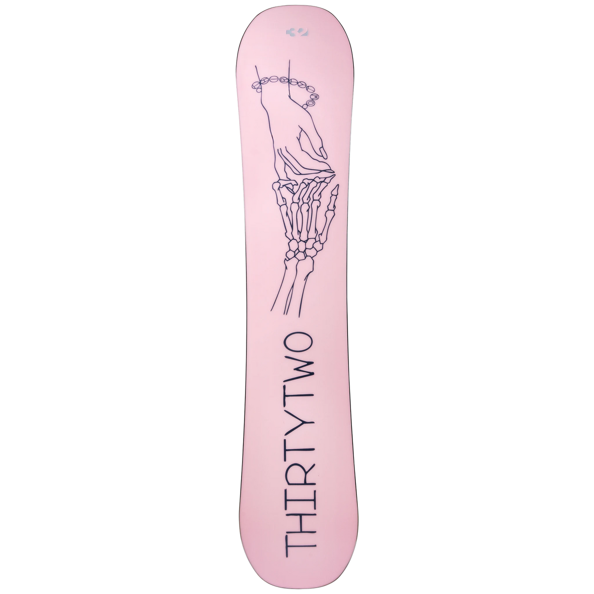 ThirtyTwo women’s Crucible snowboard view 6, black snowboard with minimalist graphic design