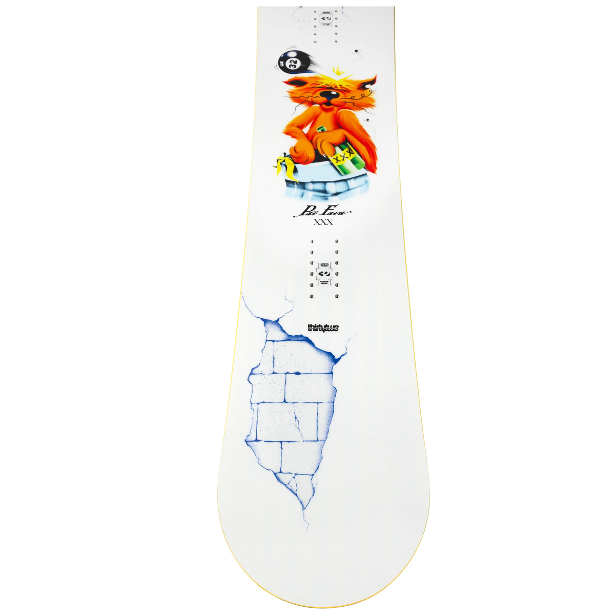 ThirtyTwo XXX Fava Pro snowboard for men, showing the board design and graphics from a side view