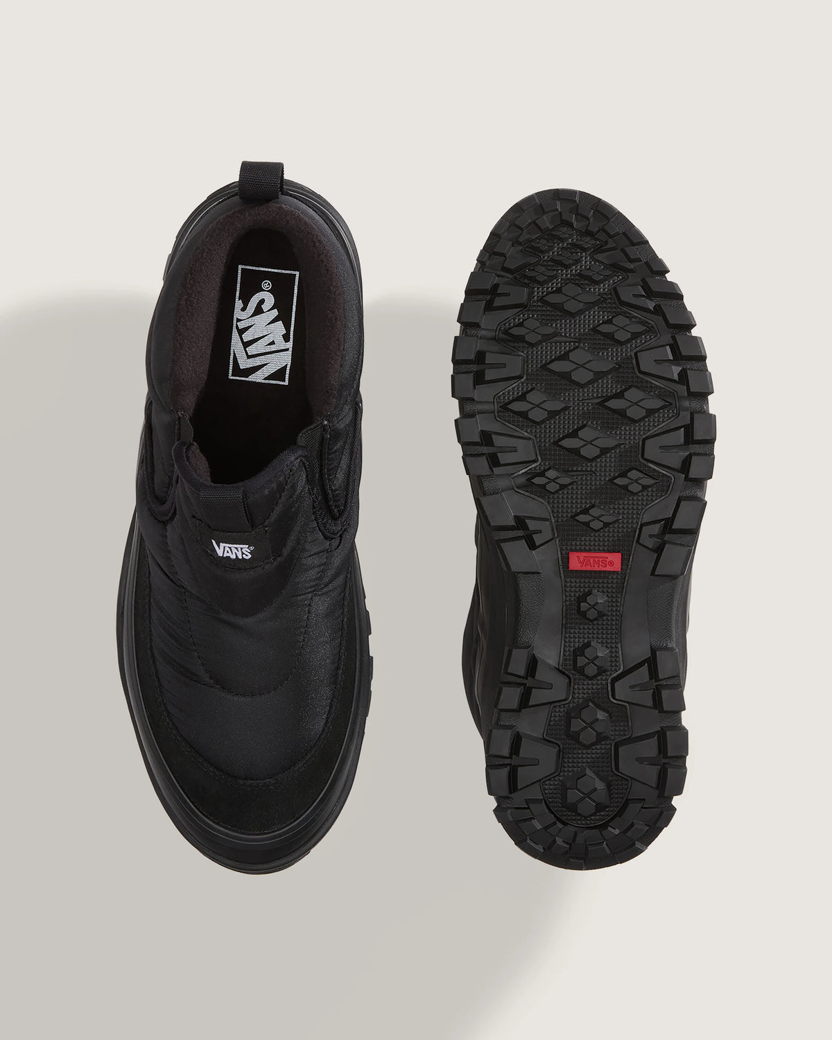 Vans Mid-Slip Puff Shoes - Black / Black - top view and outsole