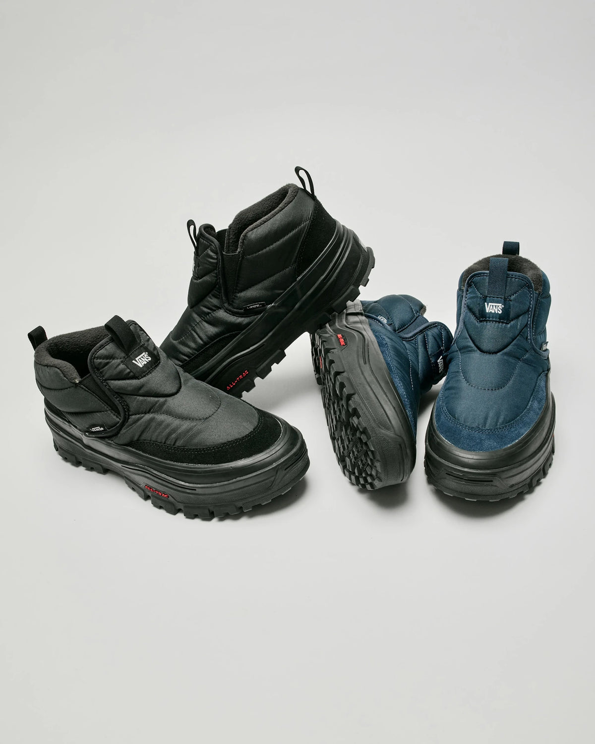 Vans Mid-Slip Puff Shoes - Black / Black - Black and True Navy colorways campaign photo