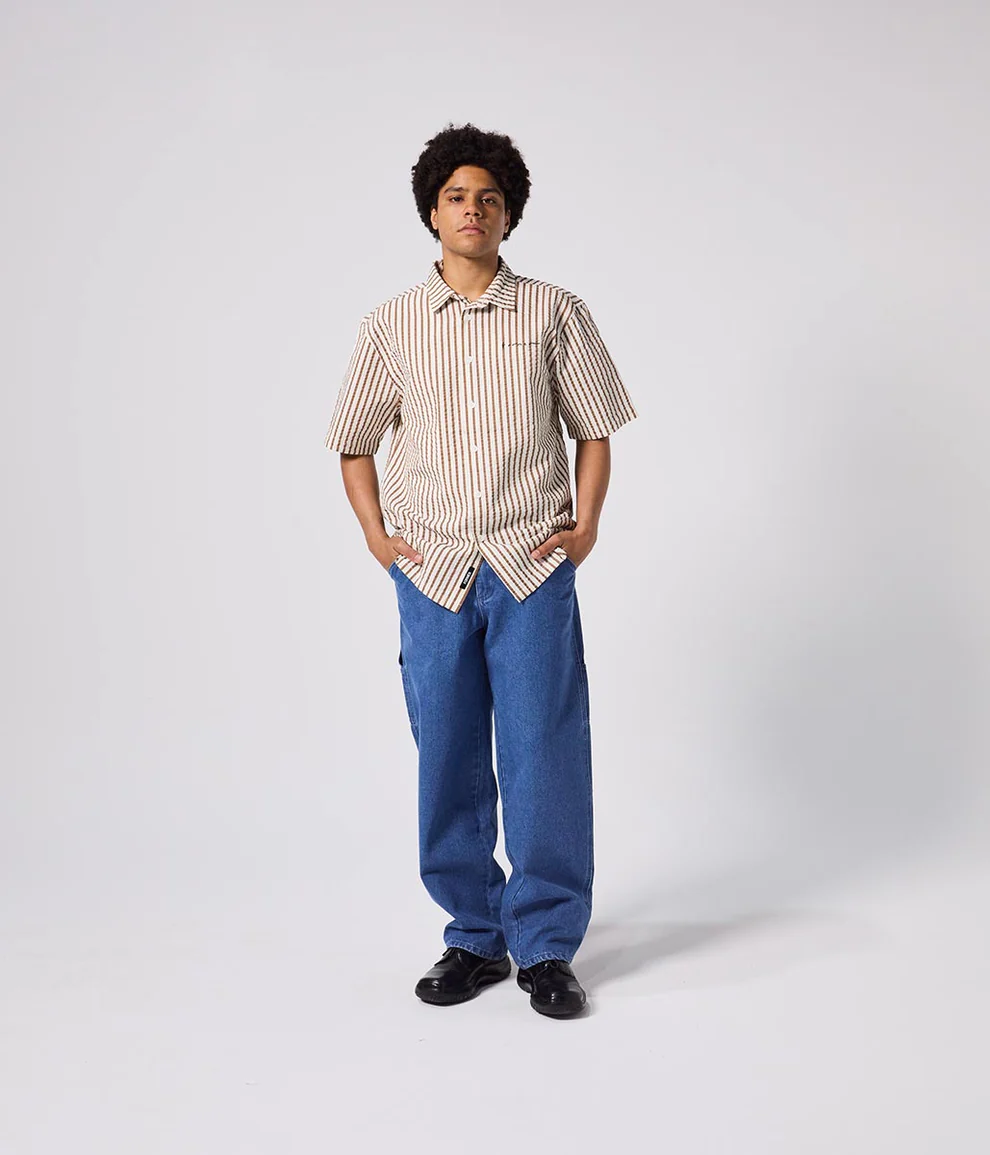 Former Vivian Seersucker Short Sleeve Button Up Shirt - People Skate and Snowboard