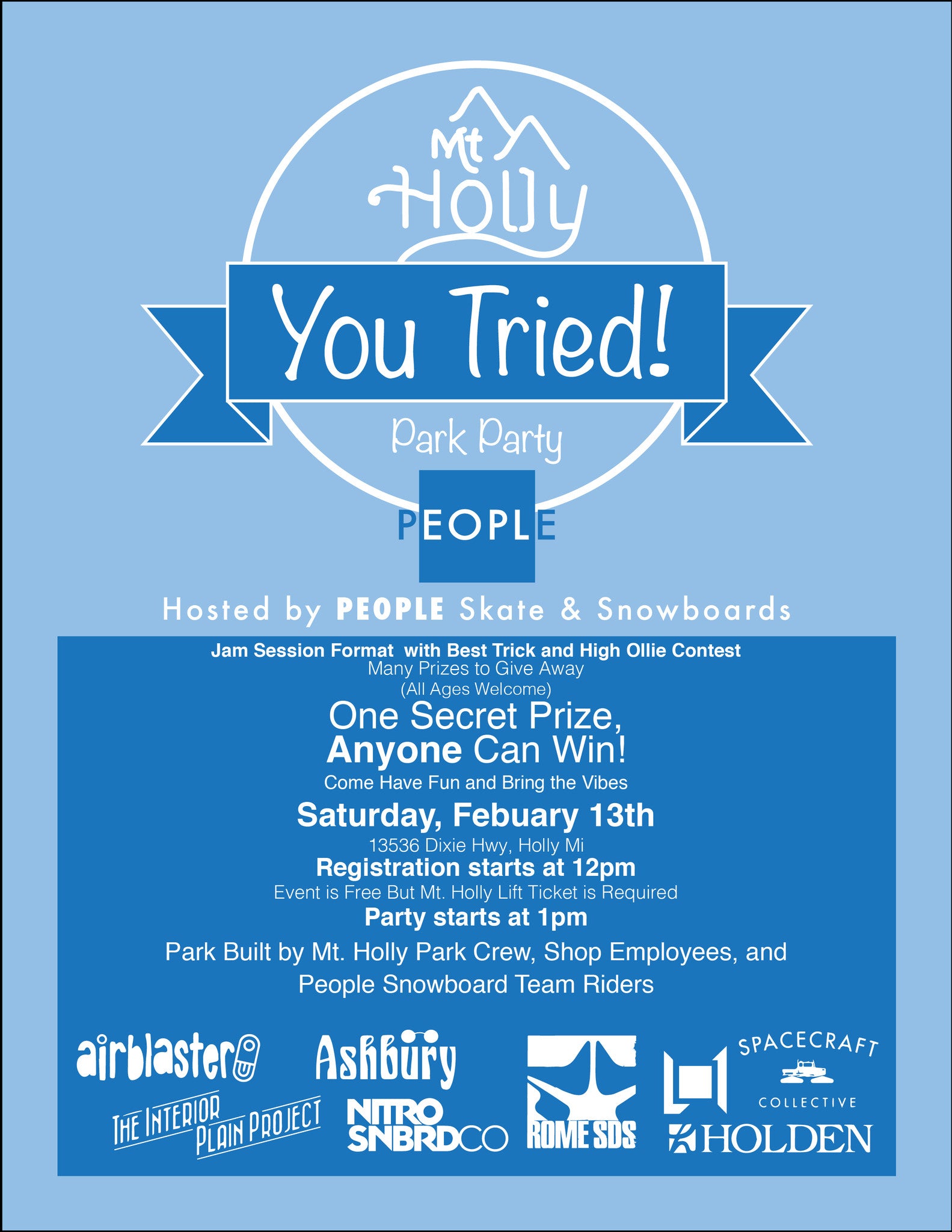 You Tried! Park Party at Mt. Holly Sat. Feb. 13th at noon