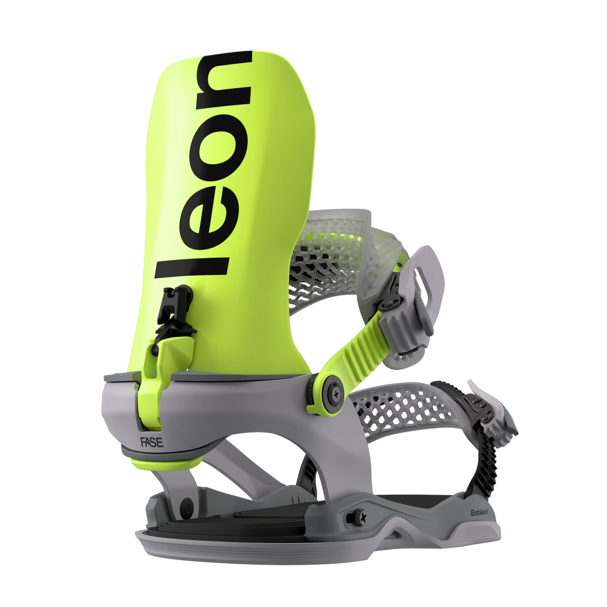 Bataleon 2027 Blaster AW FASE snowboard bindings for men in neon yellow, showcasing their sturdy design and vibrant color.
