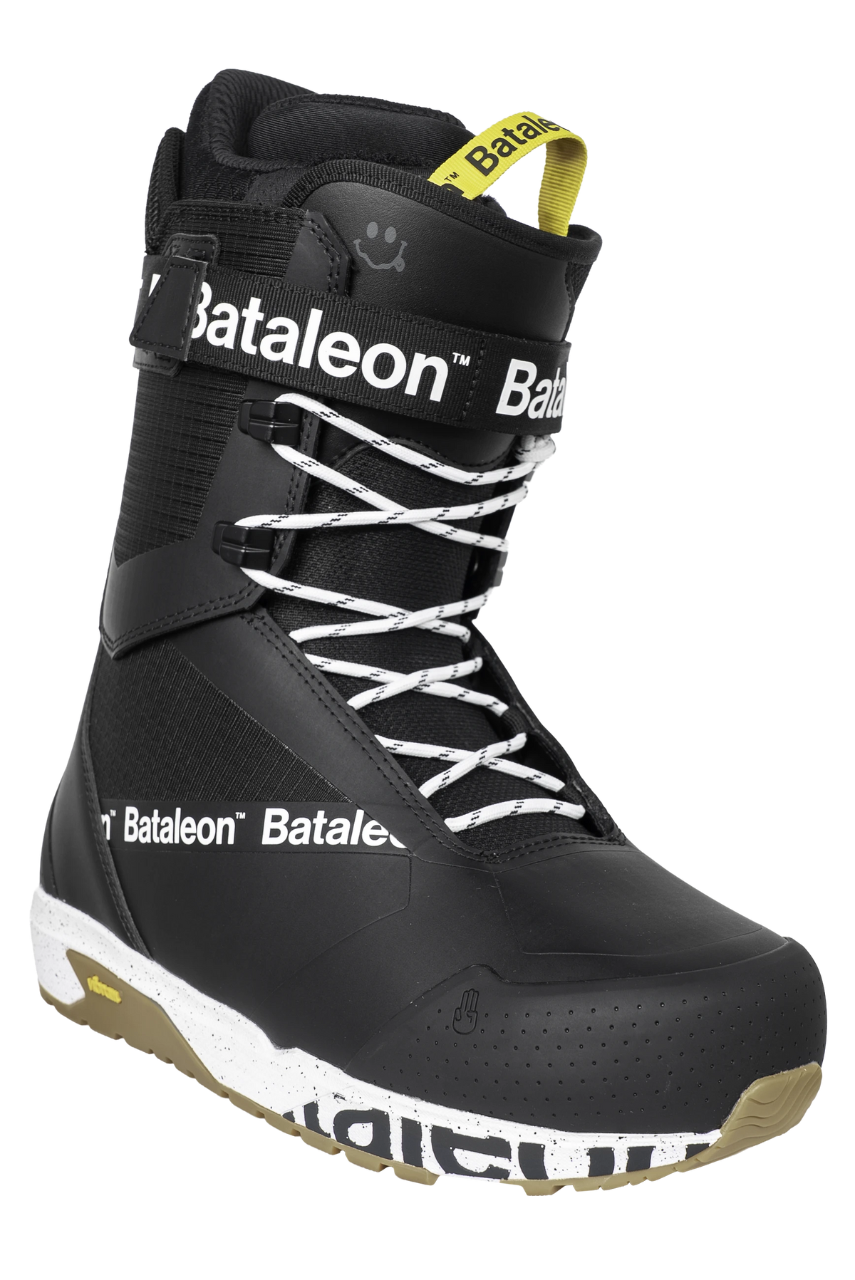 Black Bataleon Salsa Lace snowboard boots for men, featuring a sturdy design and secure lacing system for snowboarding.