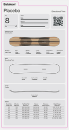 Bataleon Placebo snowboard for men, showcasing the sleek design and construction details of this snowboarding hardgoods board.