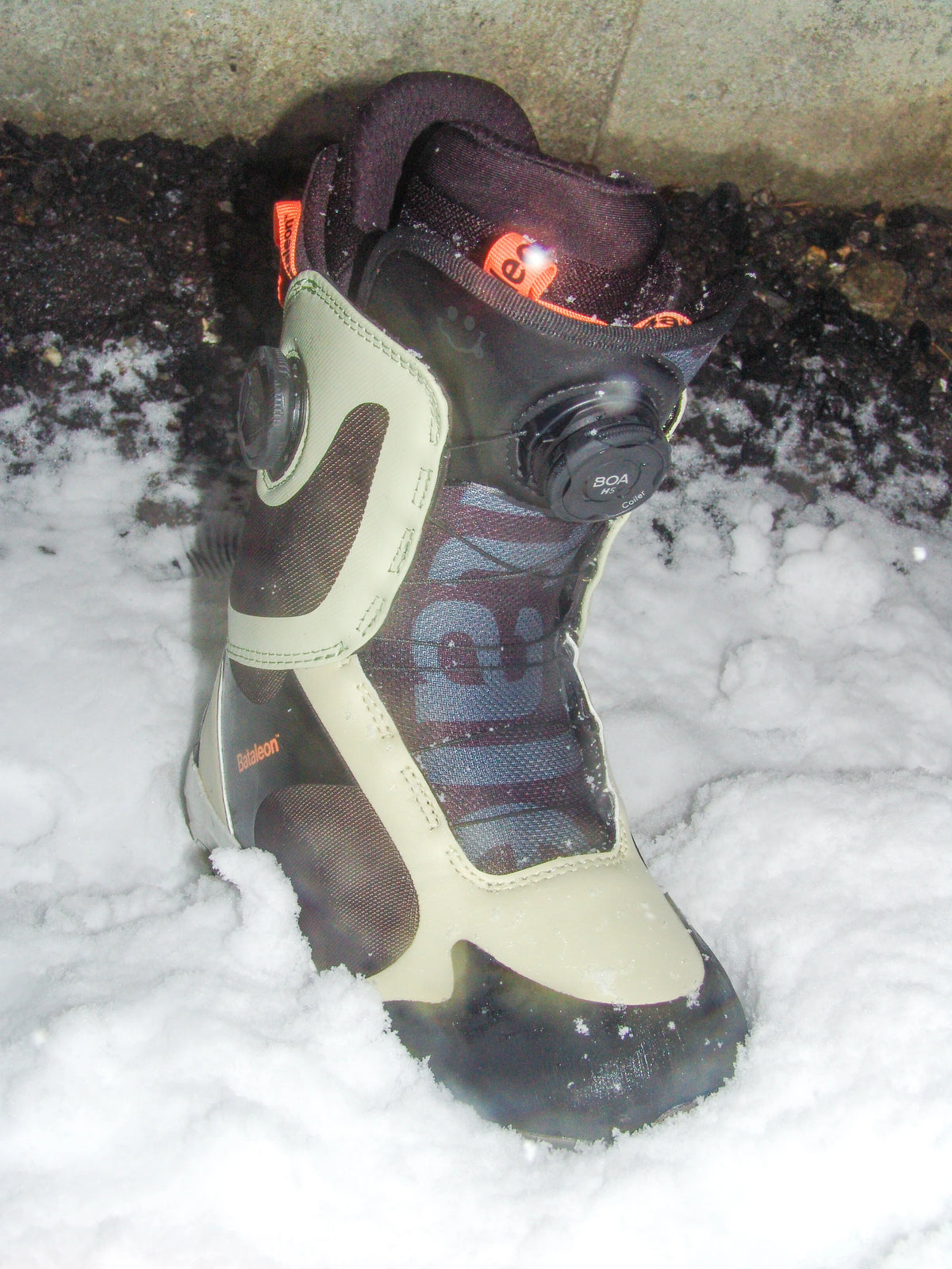 Bataleon Women's Rave Double BOA Snowboard Boots in Sandstorm color, showing the snug fit and stylish design for winter snowboarding.