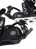 Burton 50th Lexa X women's snowboard bindings with adjustable baseplate and strap details, designed for twin snowboarding style.