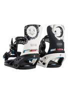 Burton 50th Lexa X women's snowboard bindings in black and white, featuring adjustable straps and twin design for versatile snowboarding.