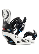 Burton 50th Lexa X women's snowboard bindings in black with silver accents, 94mm twin design, side view showing straps and highbacks.