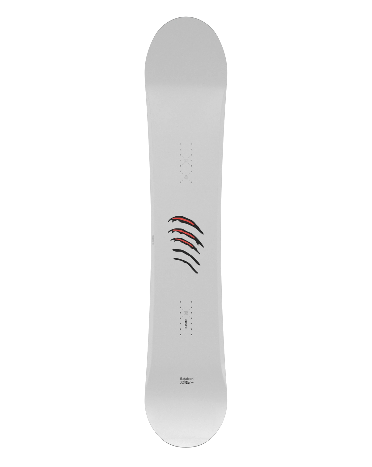 Top view of the Bataleon Tornado x Beyond Medals men's snowboard with colorful graphic design and durable construction.