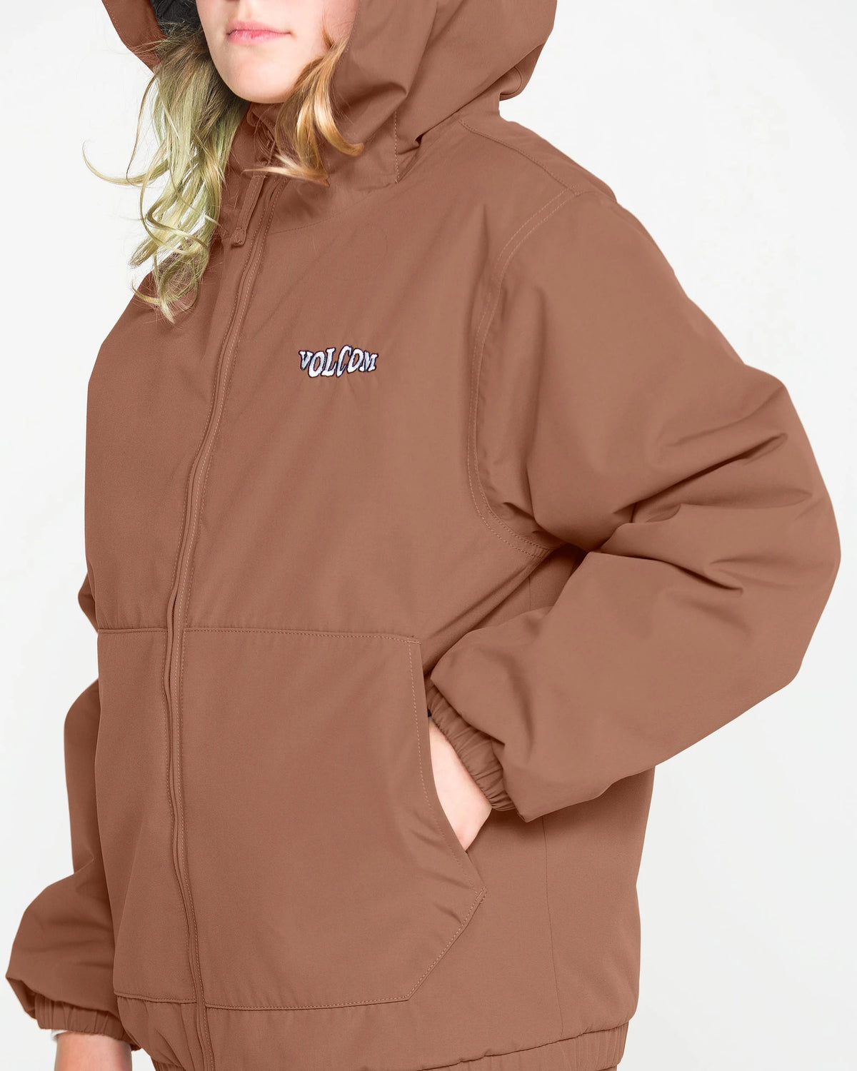 Volcom kids' Chaos insulated snow jacket in desert taupe, front view